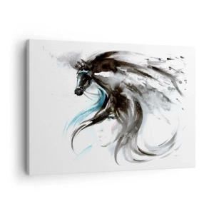Obraz na plátne - Žena a kôň v mystickom akvarelovom obraze plnom dynamiky - 70x50cm - Cval Čierneho kniežaťa - Moderná nástenná dekorácia do obývacej izby a spálne ARTTOR