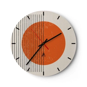 Nástenné hodiny - Oranžový kruh a čierne čiary na béžovom pozadí - 30x30cm - Vždy slnko - Moderná nástenná dekorácia do obývacej izby, kuchyne a spálne ARTTOR