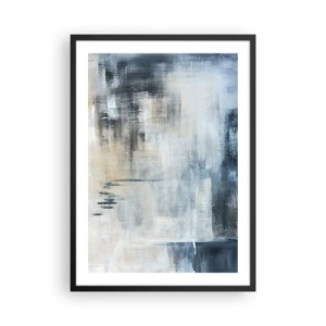 Plagát v čiernom ráme - Abstraktná kompozícia v odtieňoch modrej a béžovej - 50x70cm - Za závojom modrej - Moderná nástenná dekorácia do obývacej izby a spálne ARTTOR