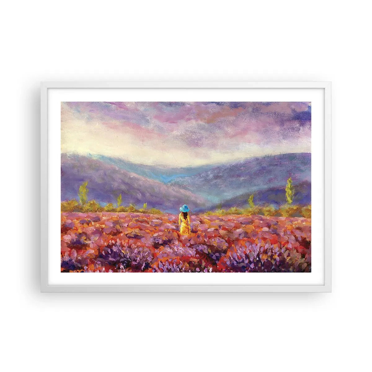Plagát v bielom ráme - V levanduľovom svete - 70x50 cm
