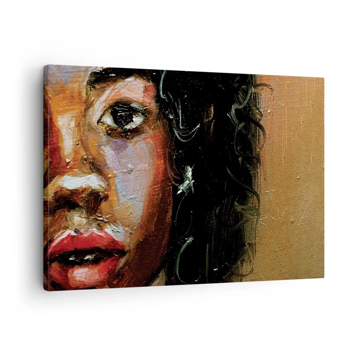Obraz na plátne - Expresívny portrét ženy v intenzívnych farbách. - 70x50cm - Čierna a jas - Moderná nástenná dekorácia do obývacej izby a spálne ARTTOR