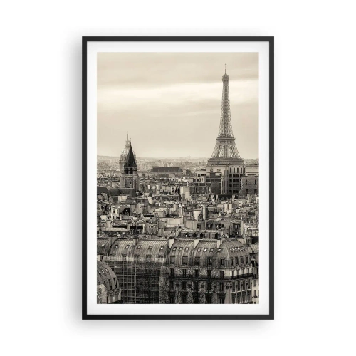 Plagát v čiernom ráme - Nad strechami Paríža - 61x91 cm