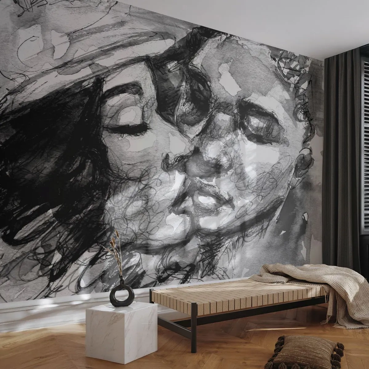 Fototapeta Premium Canvas - Nežný okamih - Bozky, Láska, Milenci - 450x315 cm