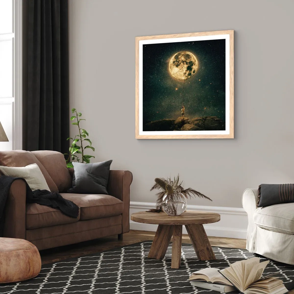 Plagát v ráme zo svetlého duba - Chlap, ktorý ukradol mesiac - 40x40 cm