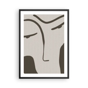 Plagát v čiernom ráme - Minimalistický portrét tváre - 50x70cm - Ako z Modiglianiho obrazu - Moderná nástenná dekorácia do obývacej izby a spálne ARTTOR