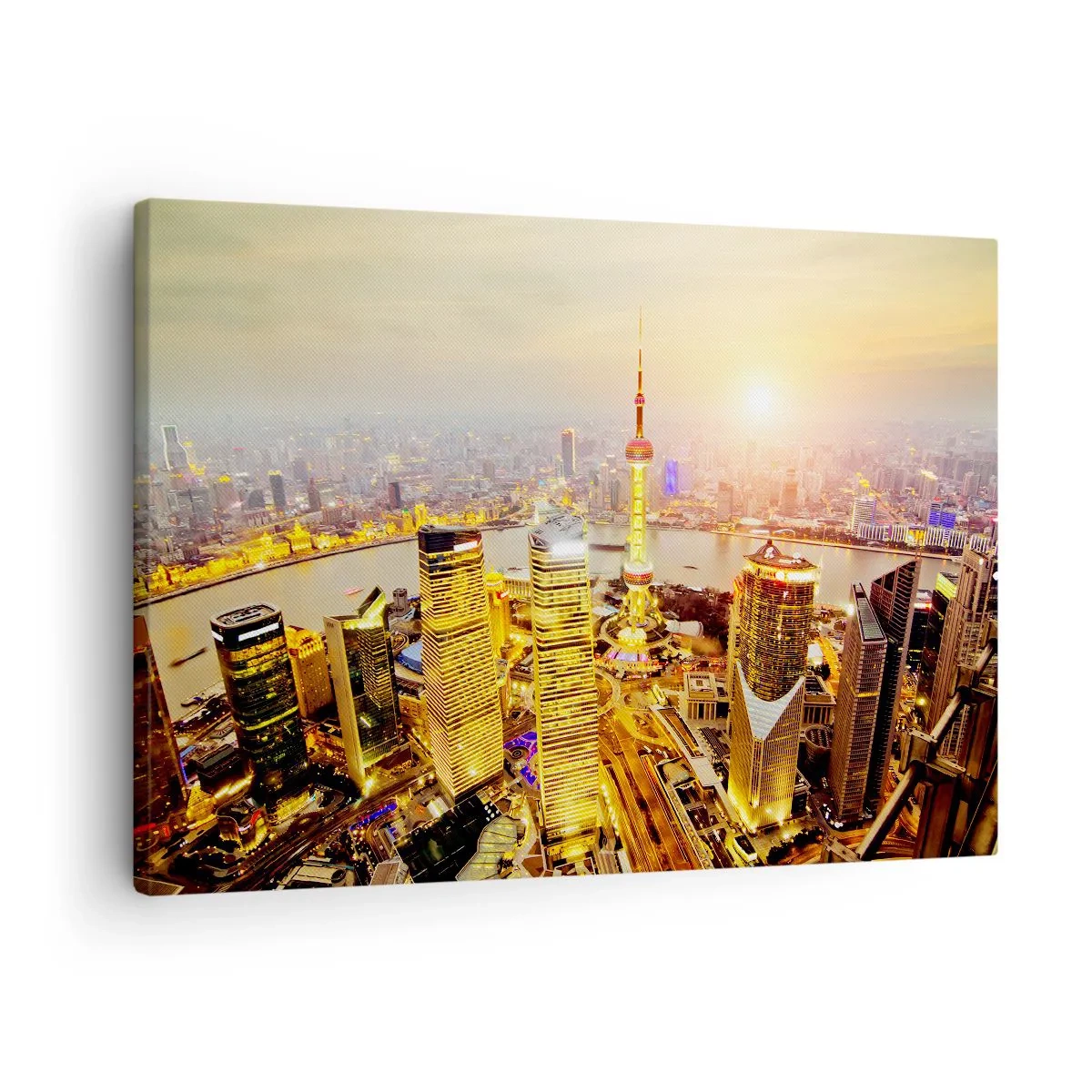 Obraz na plátne - Panoráma mesta s mrakodrapmi pri západe slnka - 70x50cm - Ázijský sen - Moderná nástenná dekorácia do obývacej izby a spálne ARTTOR