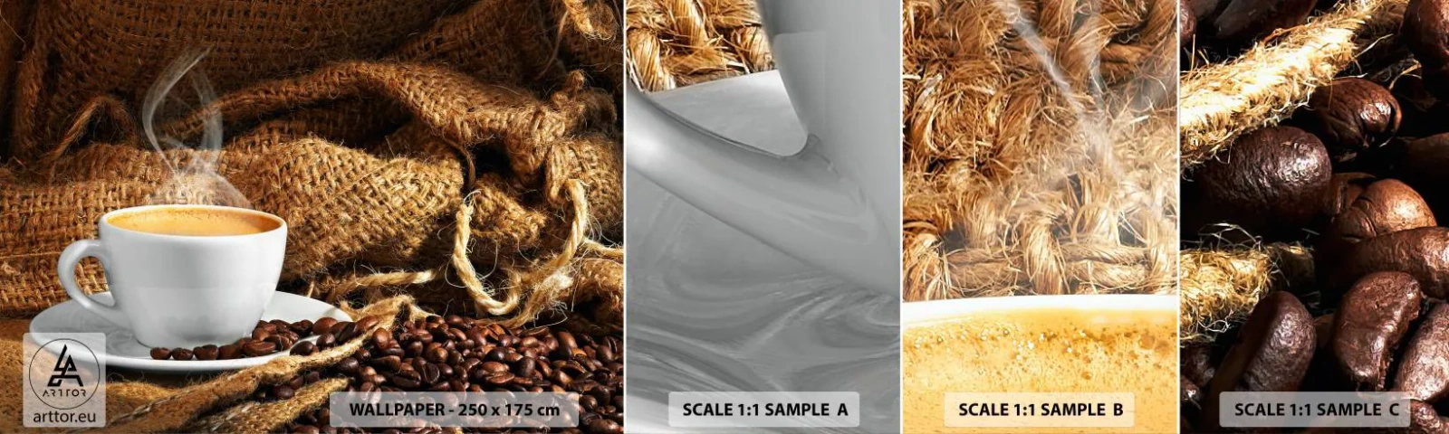 Vzorka Fototapeta Standard Eco - Vôňa moky a hustota medovej tekutiny - Gastronómia, Káva, šálka kávy - 100x30 cm