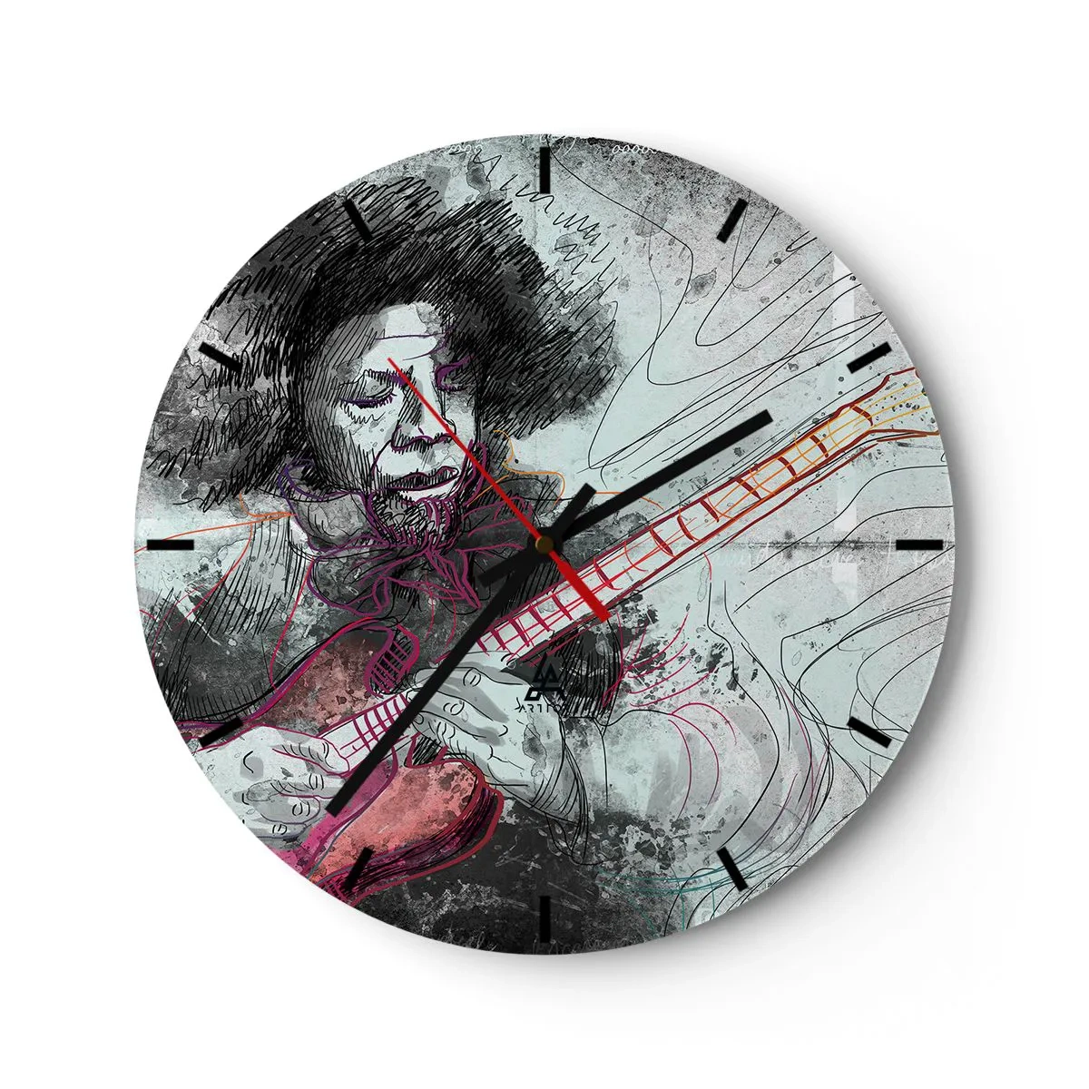 Nástenné hodiny - Umelecký gitaristický motív v pastelových odtieňoch - 30x30cm - Na vlnách hudby - Moderná nástenná dekorácia do obývacej izby, kuchyne a spálne ARTTOR
