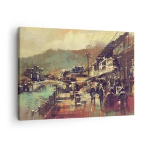 Obraz na plátne - Mesto s mostom a umelecky upravenými ulicami - 70x50cm - Život ako bohatstvo šedej - Moderná nástenná dekorácia do obývacej izby a spálne ARTTOR