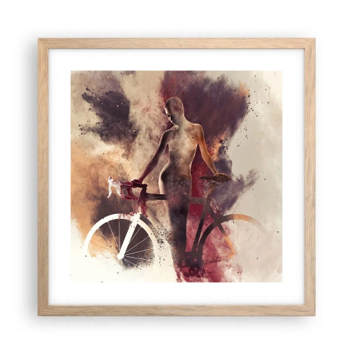 Plagát v ráme zo svetlého duba - Cyklistická duša v mramorových tvaroch - 40x40 cm
