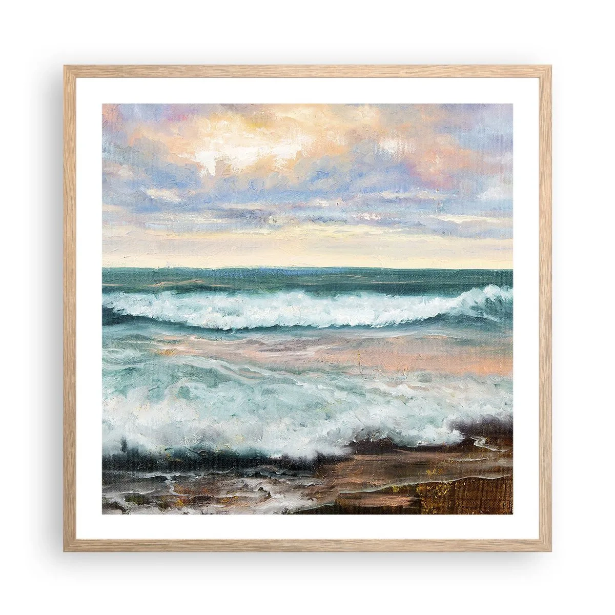 Plagát v ráme zo svetlého duba - Tu uhladíš dušu - 60x60 cm