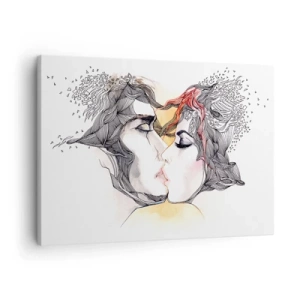 Obraz na plátne - Umelecký portrét páru s abstraktnými motívmi vlasov - 70x50cm - Svet neexistuje - Moderná nástenná dekorácia do obývacej izby a spálne ARTTOR