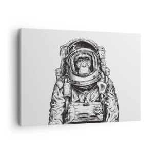 Obraz na plátne - Grafika astronauta v skafandri s opičou hlavou - 70x50cm - Alternatívny vývoj - Moderná nástenná dekorácia do obývacej izby a spálne ARTTOR