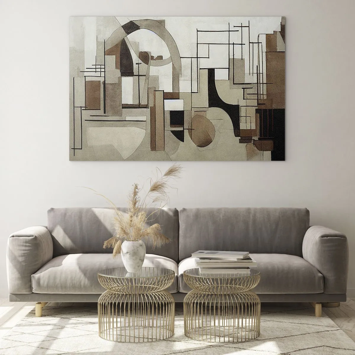 Obraz na skle - Geometrická krajina v odtieňoch hnedej a béžovej - 70x50cm - Mestská krajina 2.0 - Moderná nástenná dekorácia do obývacej izby a spálne ARTTOR