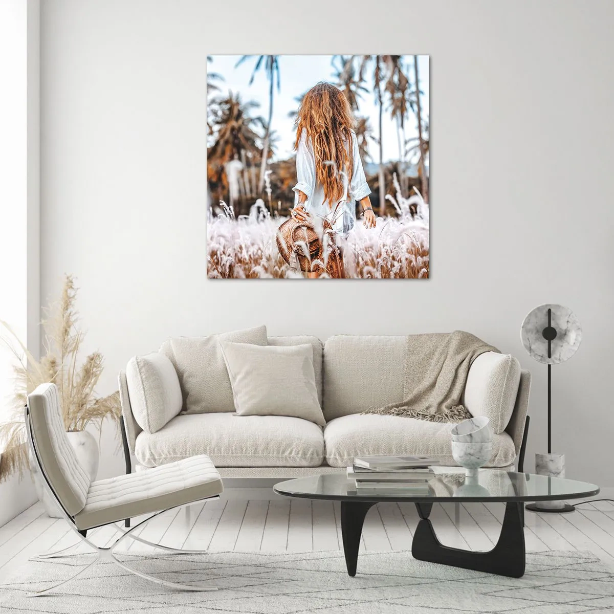 Obraz na skle - Zrodená z trávnej páperie - 60x60 cm
