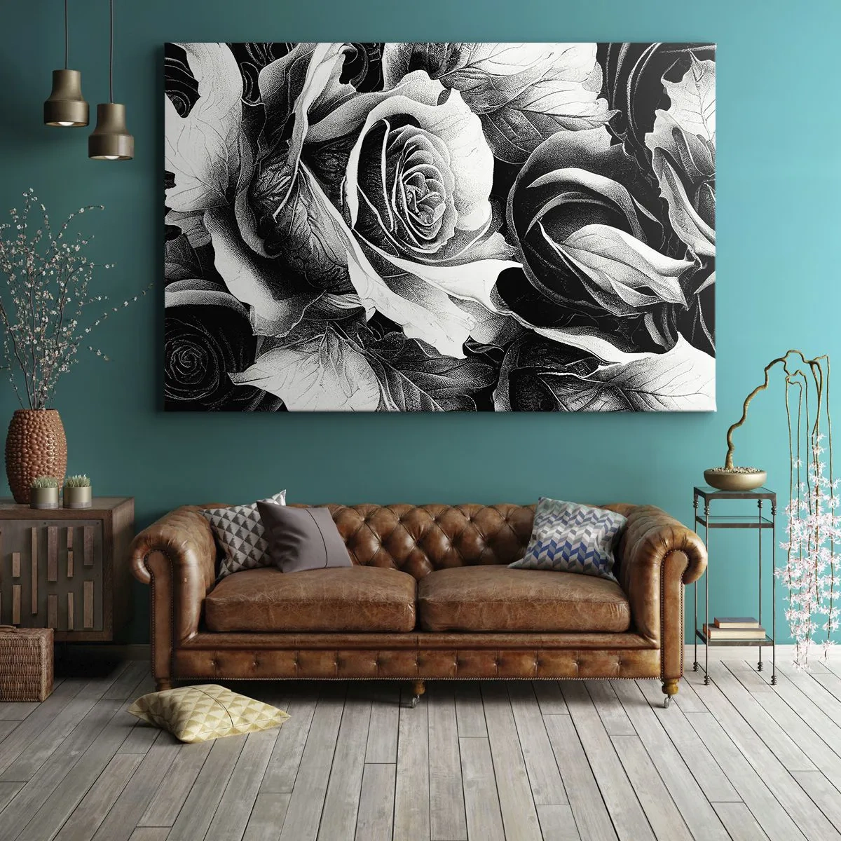Obraz na plátne - Čiernobiele ruže v elegantnej kompozícii - 70x50cm - Navždy kráľovná - Moderná nástenná dekorácia do obývacej izby a spálne ARTTOR