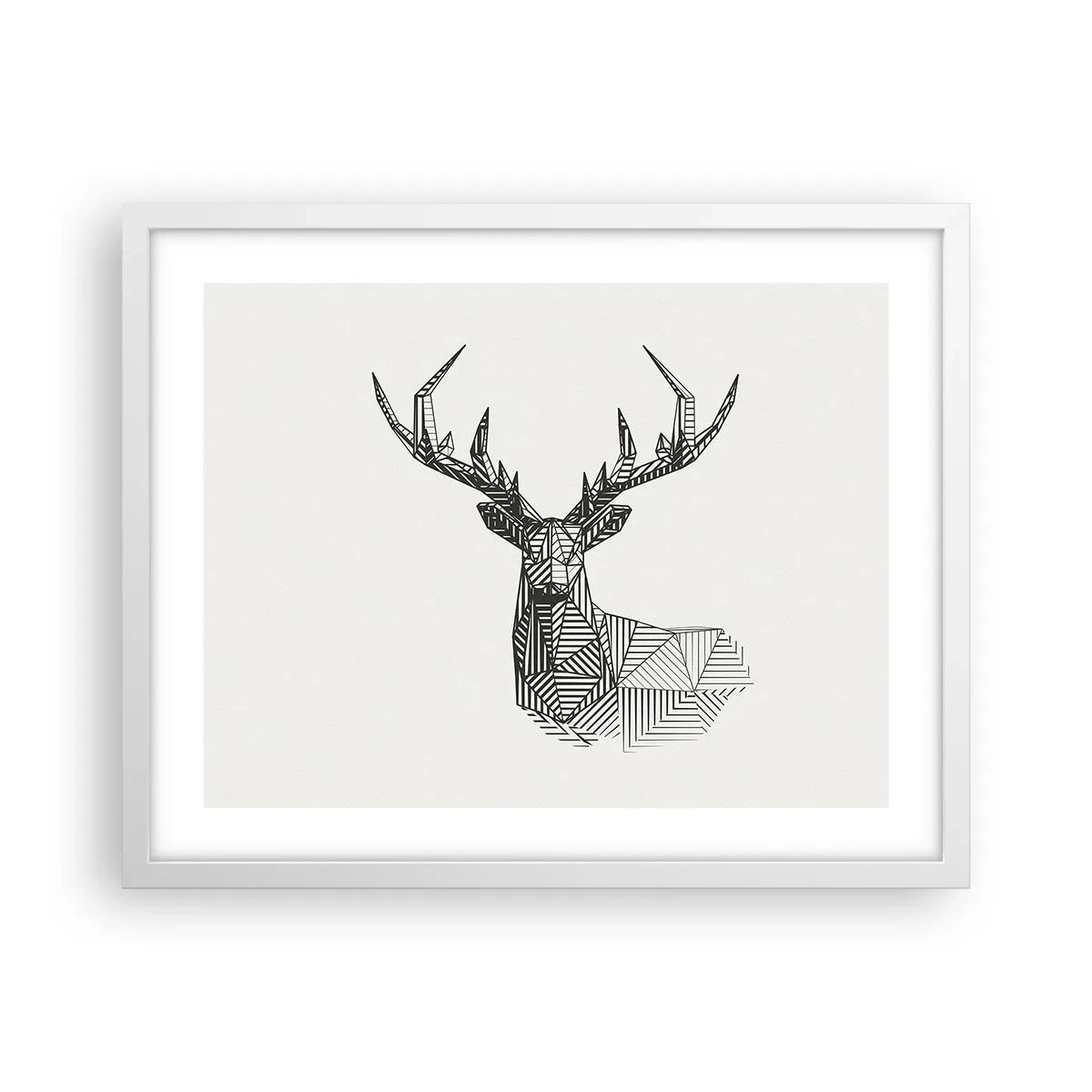 Plagát v bielom ráme - Jeleň v kubistickom štýle - 50x40 cm