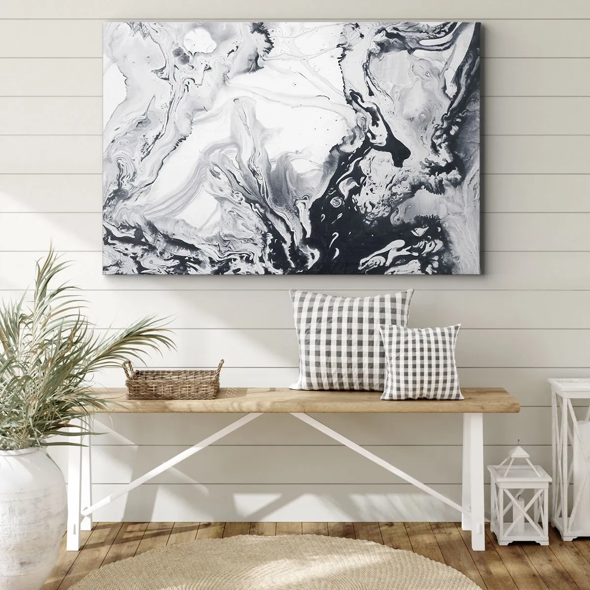 Obraz na plátne - Monochromatický abstraktný vzor s mramorovým efektom - 70x50cm - Zemské vnútro - Moderná nástenná dekorácia do obývacej izby a spálne ARTTOR