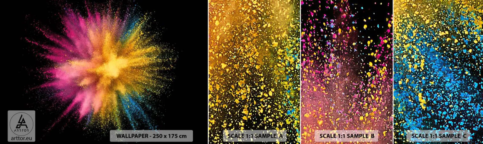 Vzorka samolepiacej fototapety Deluxe Sticker - Zrodenie farieb - Abstrakcia, Kus, Fantázia - 100x30 cm