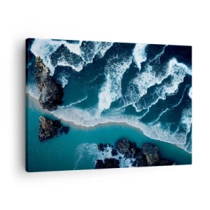 Obraz na plátne - Letecký pohľad na vlny rozbíjajúce sa o breh - 70x50cm - Zahalené do vĺn - Moderná nástenná dekorácia do obývacej izby a spálne ARTTOR