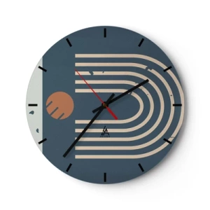 Nástenné hodiny - Abstraktný geometrický vzor v odtieňoch tmavomodrej a béžovej - 30x30cm - Geometria v námorníckej modrej - Moderná nástenná dekorácia do obývacej izby, kuchyne a spálne ARTTOR