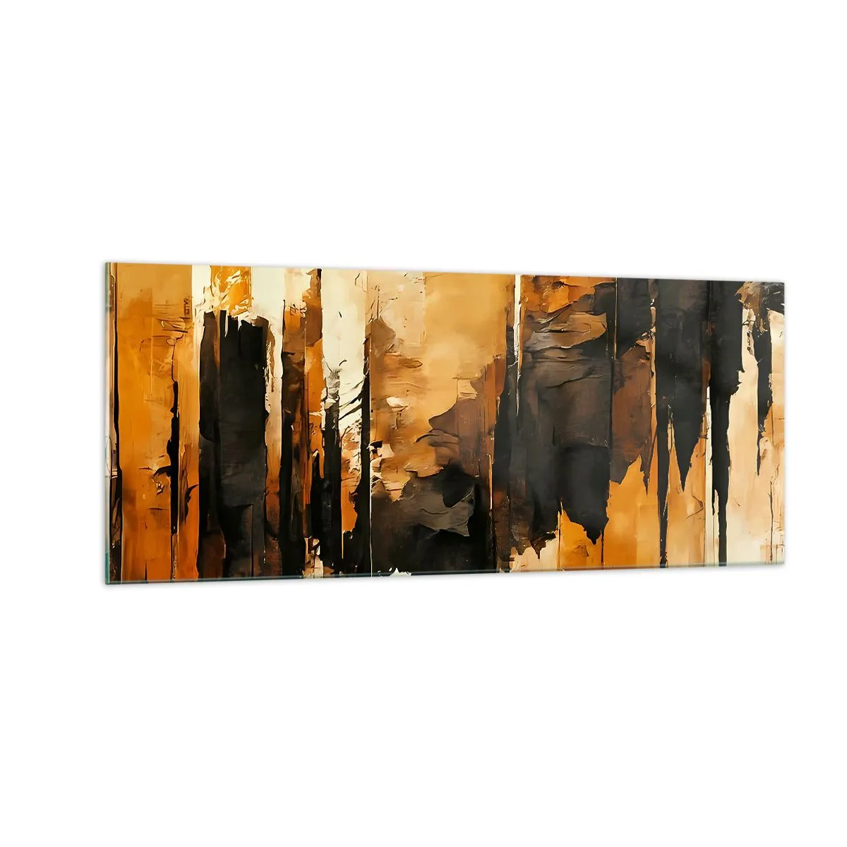 Obraz na skle - Harmónia čiernej a zlatej - 100x40 cm