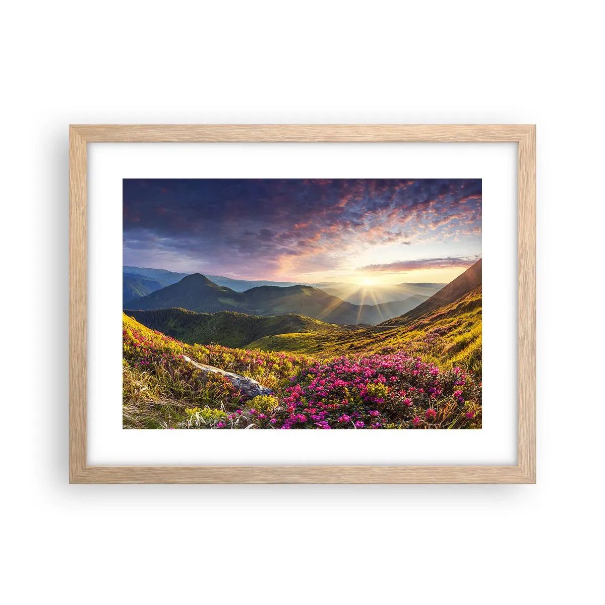 Plagát v ráme zo svetlého duba - Sviežosť horského rána - 40x30 cm