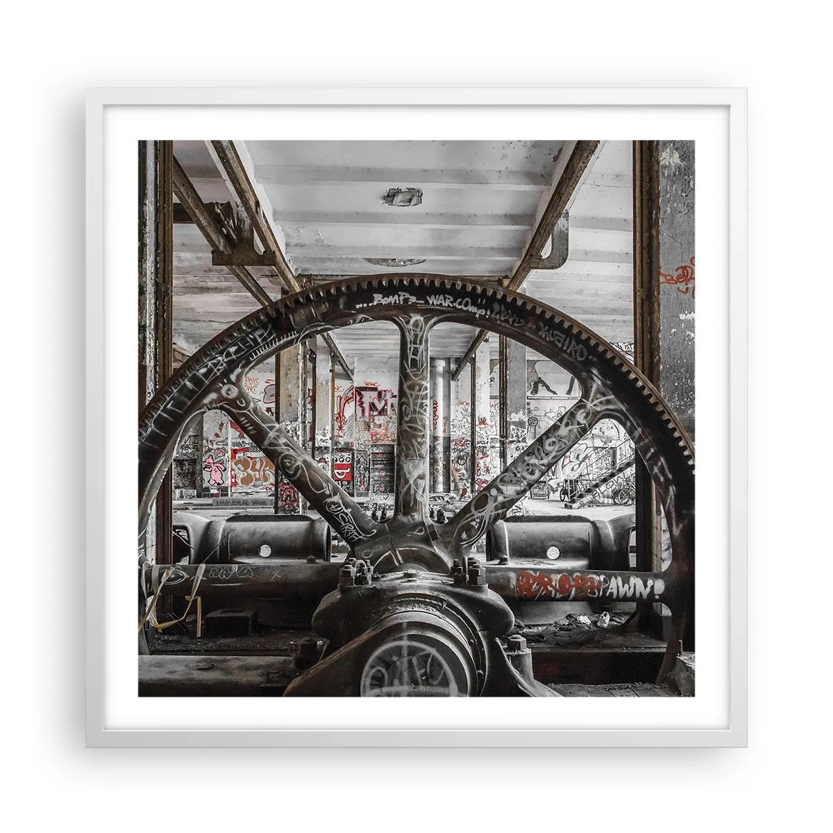 Plagát v bielom ráme - Tajný život továrne - 60x60 cm