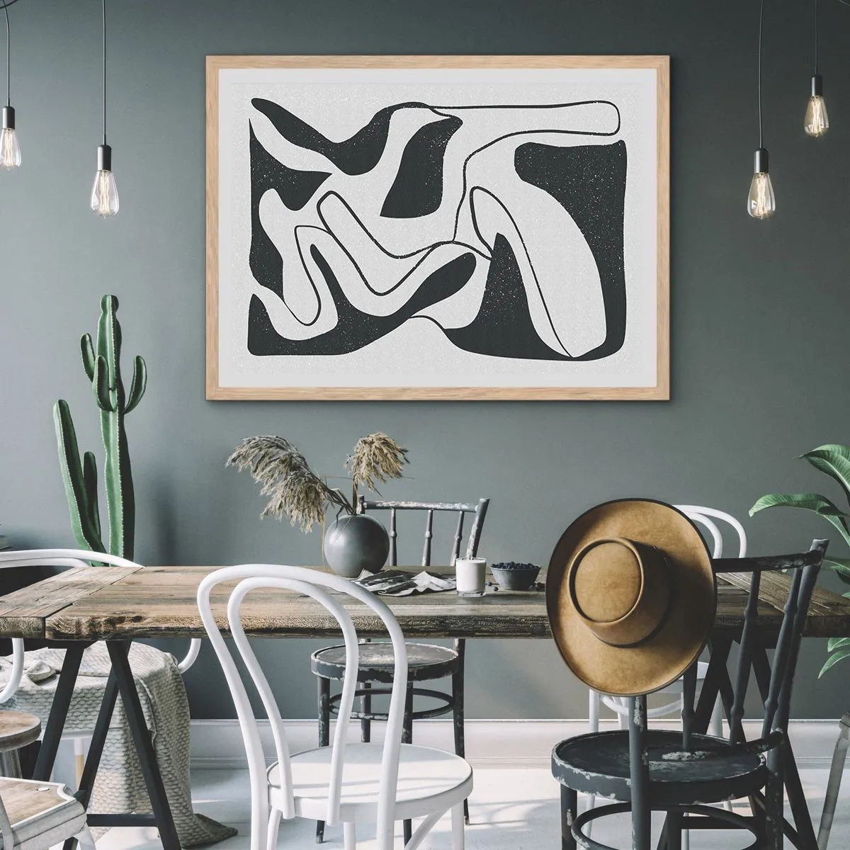 Plagát v ráme zo svetlého duba - Abstraktná hra v labyrinte - 50x40 cm