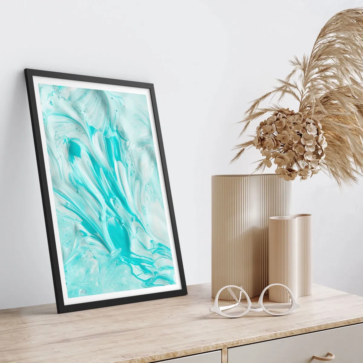 Plagát v čiernom ráme - Tyrkysový abstraktný vzor - 50x70cm - Navždy spolu - Moderná nástenná dekorácia do obývacej izby a spálne ARTTOR