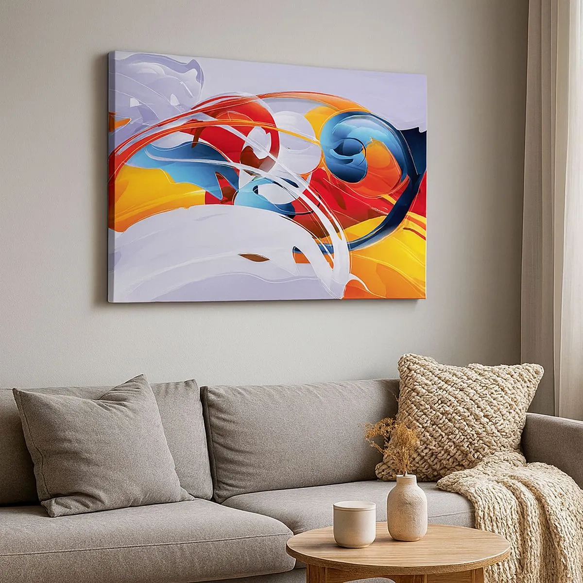 Obraz na plátne - Farebná abstrakcia s dynamickými líniami a živými farbami - 70x50cm - Tanec živlov - Moderná nástenná dekorácia do obývacej izby a spálne ARTTOR