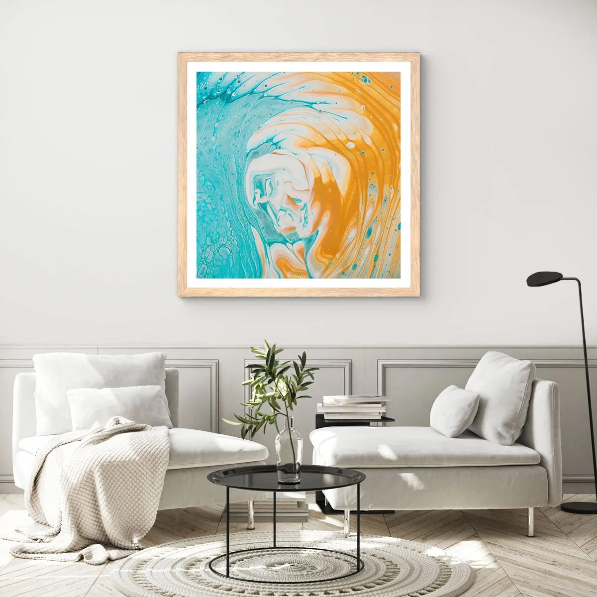 Plagát v ráme zo svetlého duba - Pastelový vír - 60x60 cm