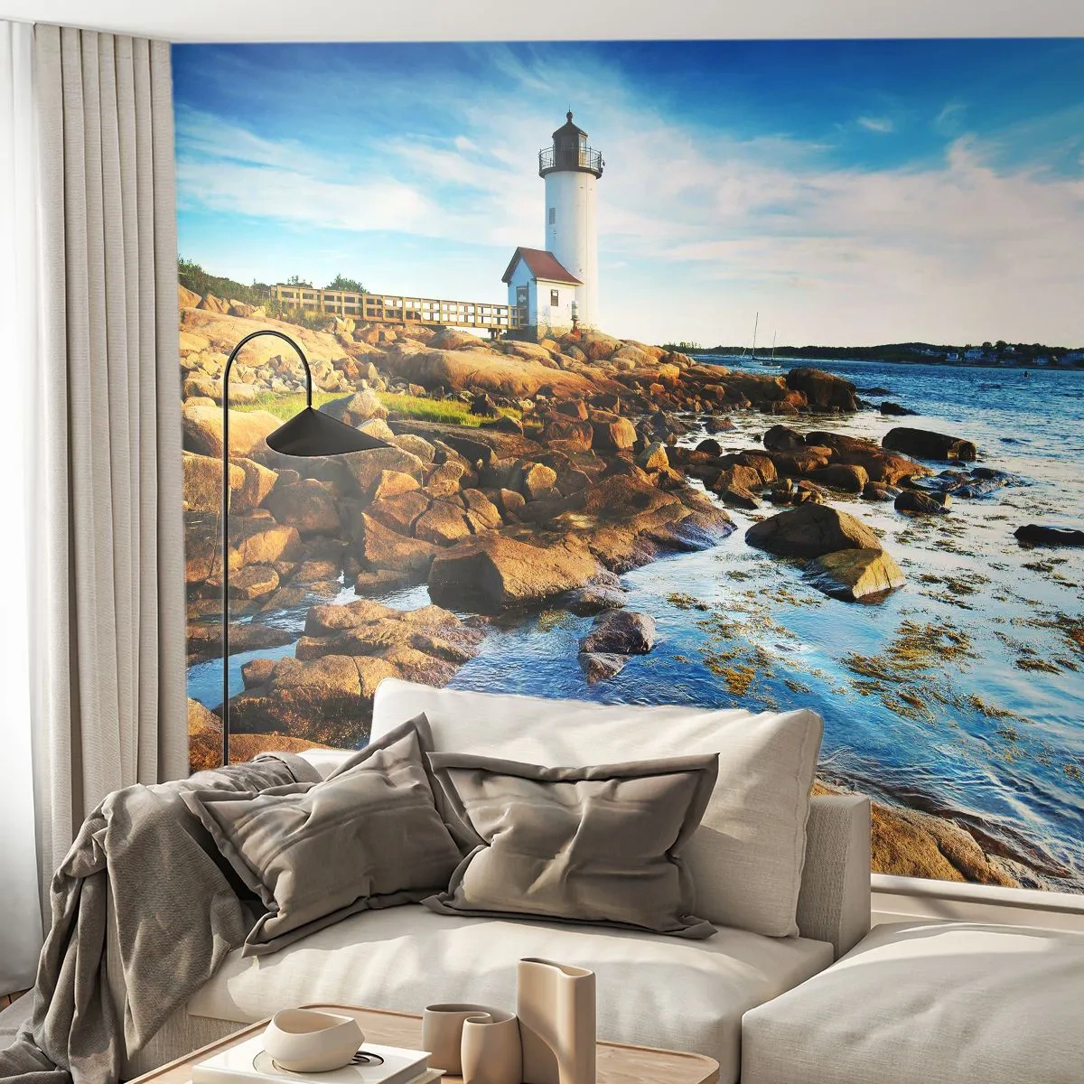 Fototapeta Premium Sand - Vráťte sa šťastne, čakám - Krajina, Maják, Atlantický oceán - 100x70 cm