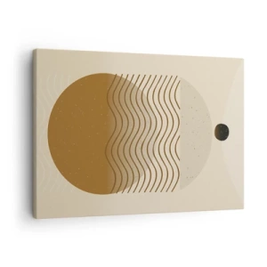 Obraz na plátne - Geometrická abstrakcia s kruhmi a vlnitými čiarami v teplých farbách. - 70x50cm - O pôvode geometrických obrazcov - Moderná nástenná dekorácia do obývacej izby a spálne ARTTOR