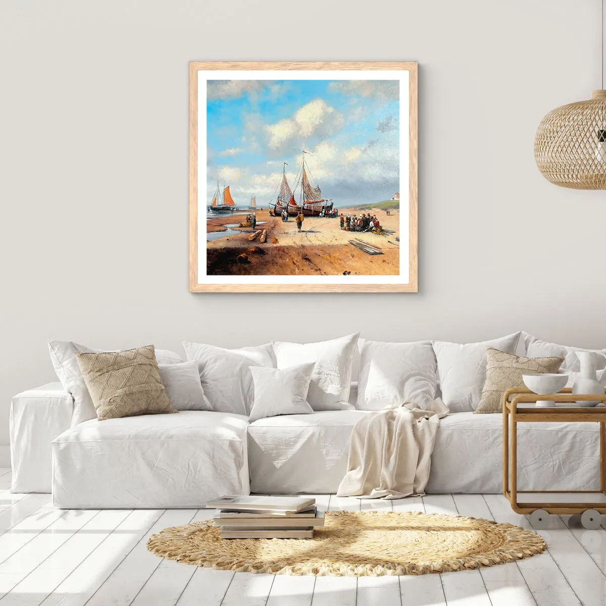 Plagát v ráme zo svetlého duba - Po úspešnom rybolove - 40x40 cm