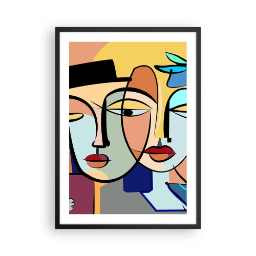 Plagát v čiernom ráme - Farebná abstraktná kompozícia tvárí v kubistickom štýle - 50x70cm - Picassovo randez vous - Moderná nástenná dekorácia do obývacej izby a spálne ARTTOR
