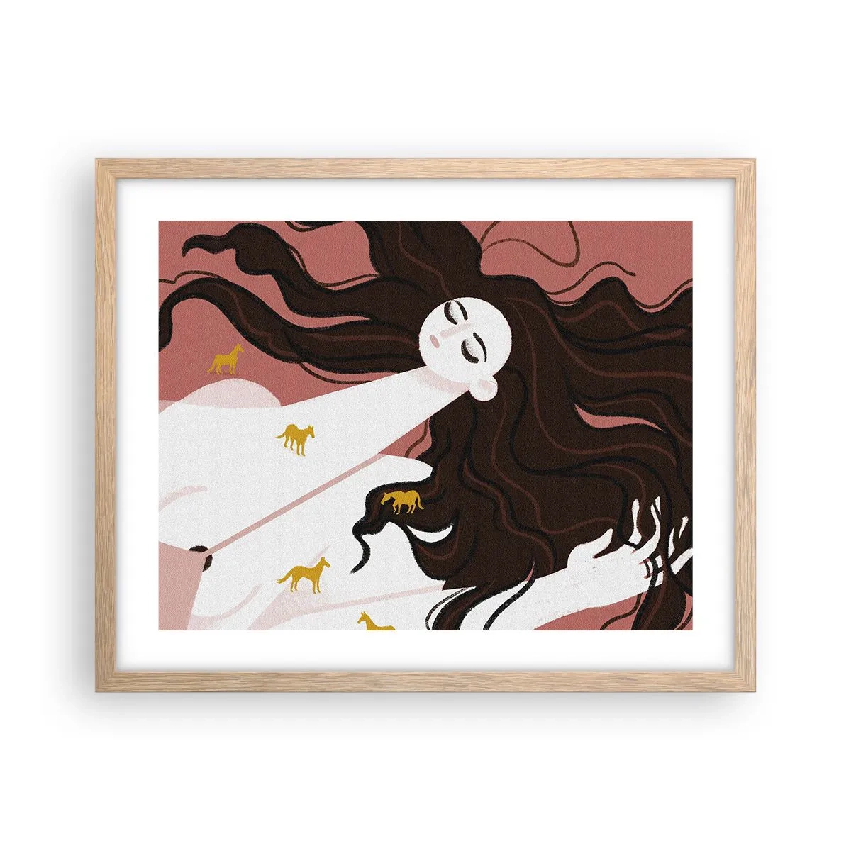 Plagát v ráme zo svetlého duba - Sen o zlatom koni - 50x40 cm