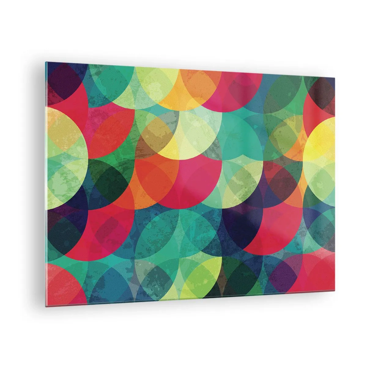 Obraz na skle - Farebné, prekrývajúce sa polkruhy v intenzívnej farebnej palete - 70x50cm - Vstúpiť do dúhy - Moderná nástenná dekorácia do obývacej izby a spálne ARTTOR