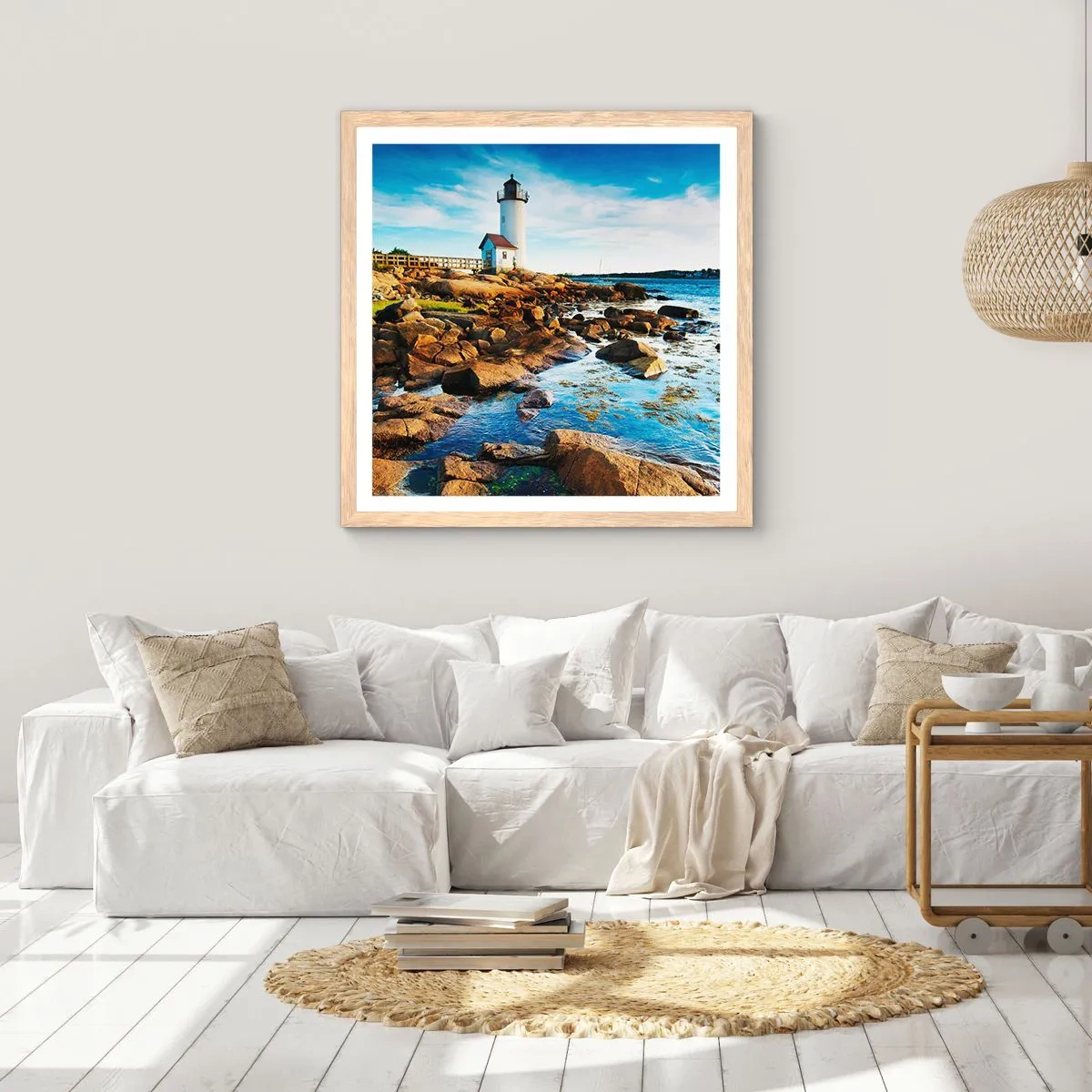 Plagát v ráme zo svetlého duba - Vráťte sa šťastne, čakám - 50x50 cm
