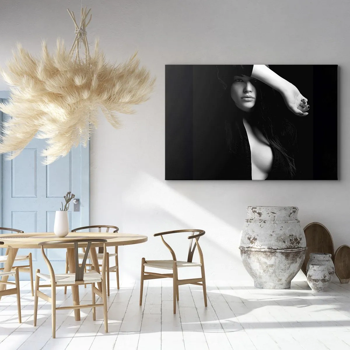 Obraz na plátne - Štýlový portrét ženy v čiernej a bielej farbe - 70x50cm - Škola zvádzania - Moderná nástenná dekorácia do obývacej izby a spálne ARTTOR