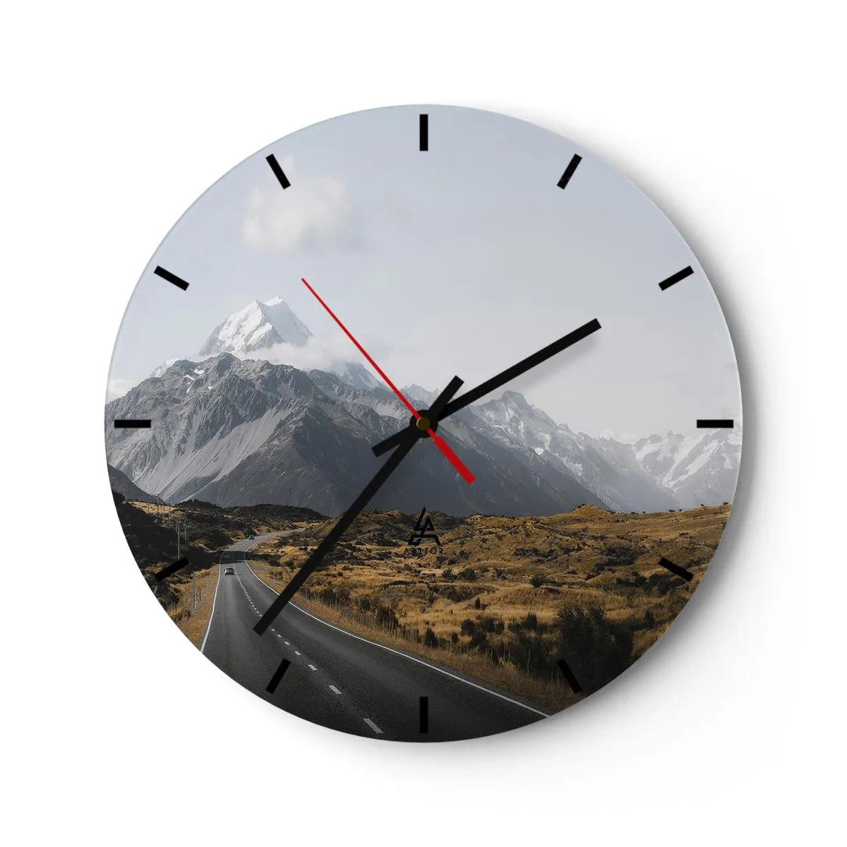 Nástenné hodiny - Cesta vedúca k zasneženým horám pod jasnou oblohou - 30x30cm - Cesta do srdca hôr - Moderná nástenná dekorácia do obývacej izby, kuchyne a spálne ARTTOR