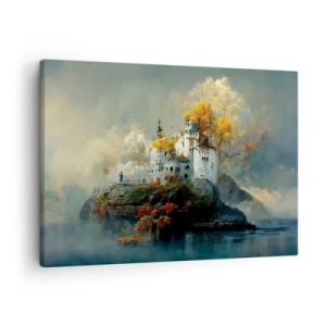 Obraz na plátne - Hrad na kopci obklopený jesennými stromami - 70x50cm - Začiatok romantického príbehu - Moderná nástenná dekorácia do obývacej izby a spálne ARTTOR