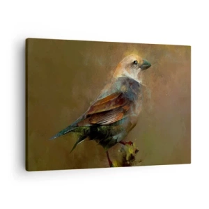 Obraz na plátne - Umelecká interpretácia vrabca na hnedom pozadí - 70x50cm - Vrabček, maličký vtáčik - Moderná nástenná dekorácia do obývacej izby a spálne ARTTOR