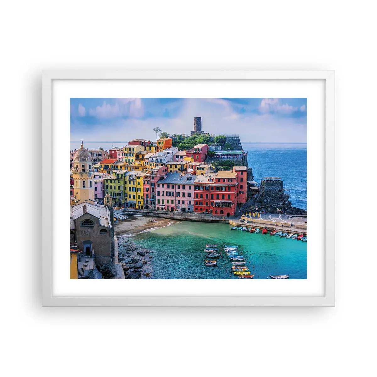 Plagát v bielom ráme - Stredomorské kúzelné mestečko - 50x40 cm