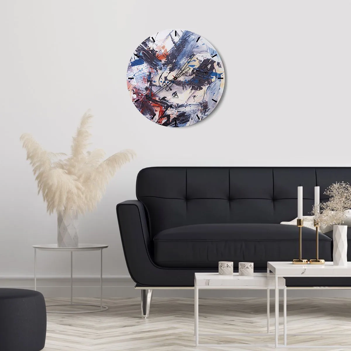 Nástenné hodiny - Abstraktné ťahy štetcom v dynamických farbách - 30x30cm - Bláznivý tanec abstrakcie - Moderná nástenná dekorácia do obývacej izby, kuchyne a spálne ARTTOR