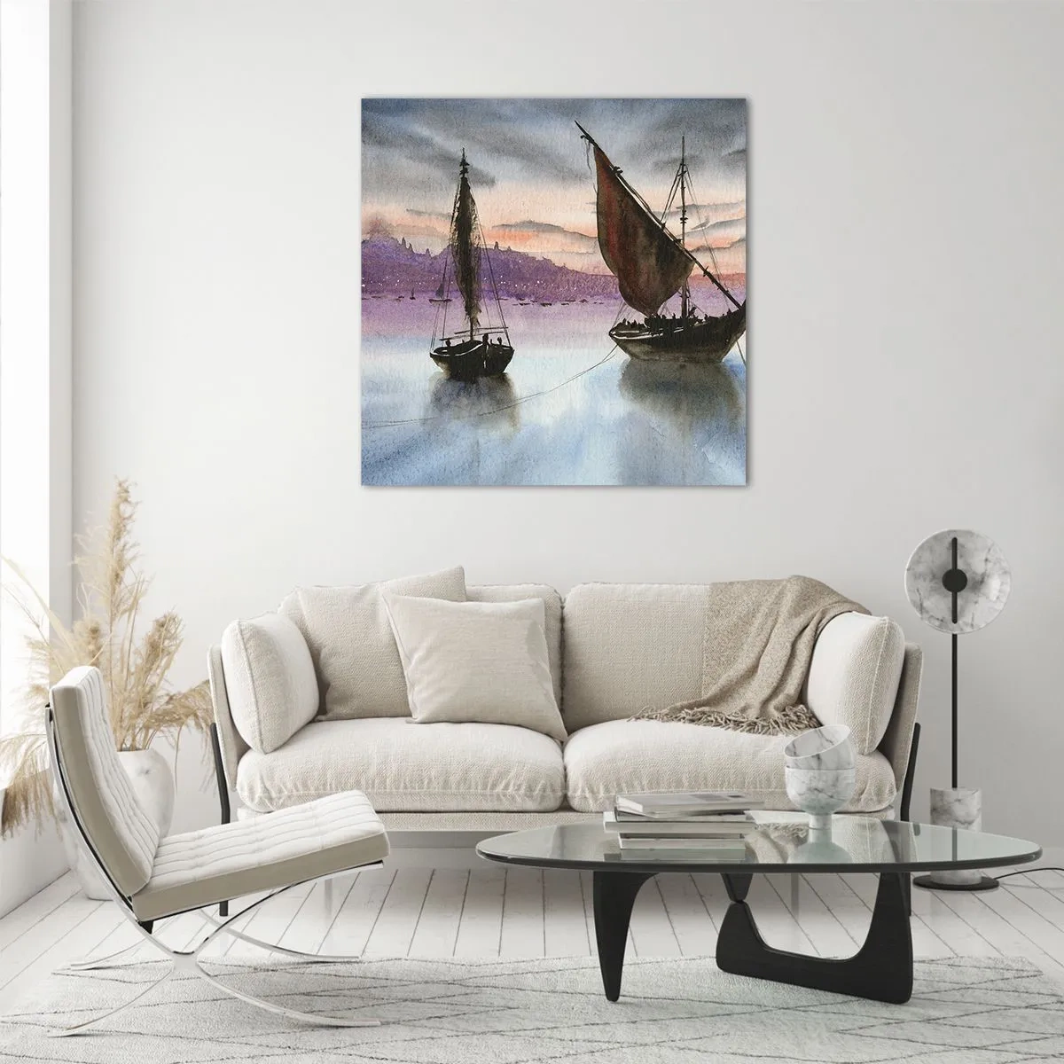 Obraz na skle - Večer v prístave - 70x70 cm