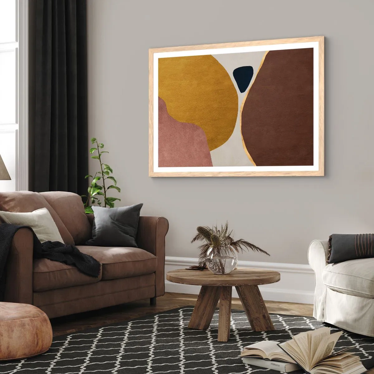 Plagát v ráme zo svetlého duba - Abstrakcia – miesto v priestore - 70x50 cm