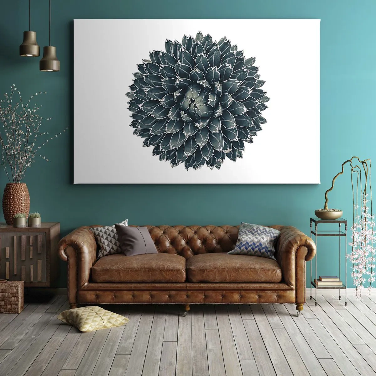 Obraz na plátne - Symetrická sukulentná rastlina na bielom pozadí - 70x50cm - Hviezda púšte - Moderná nástenná dekorácia do obývacej izby a spálne ARTTOR