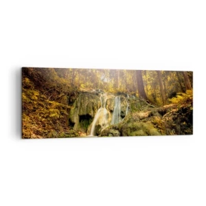 Obraz na plátne - Lesný vodopád v zeleni - 140x50 cm