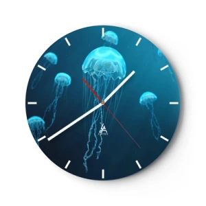 Nástenné hodiny - Medúzy plávajúce v hlbokom modrom oceáne - 30x30cm - Oceánsky tanec - Moderná nástenná dekorácia do obývacej izby, kuchyne a spálne ARTTOR